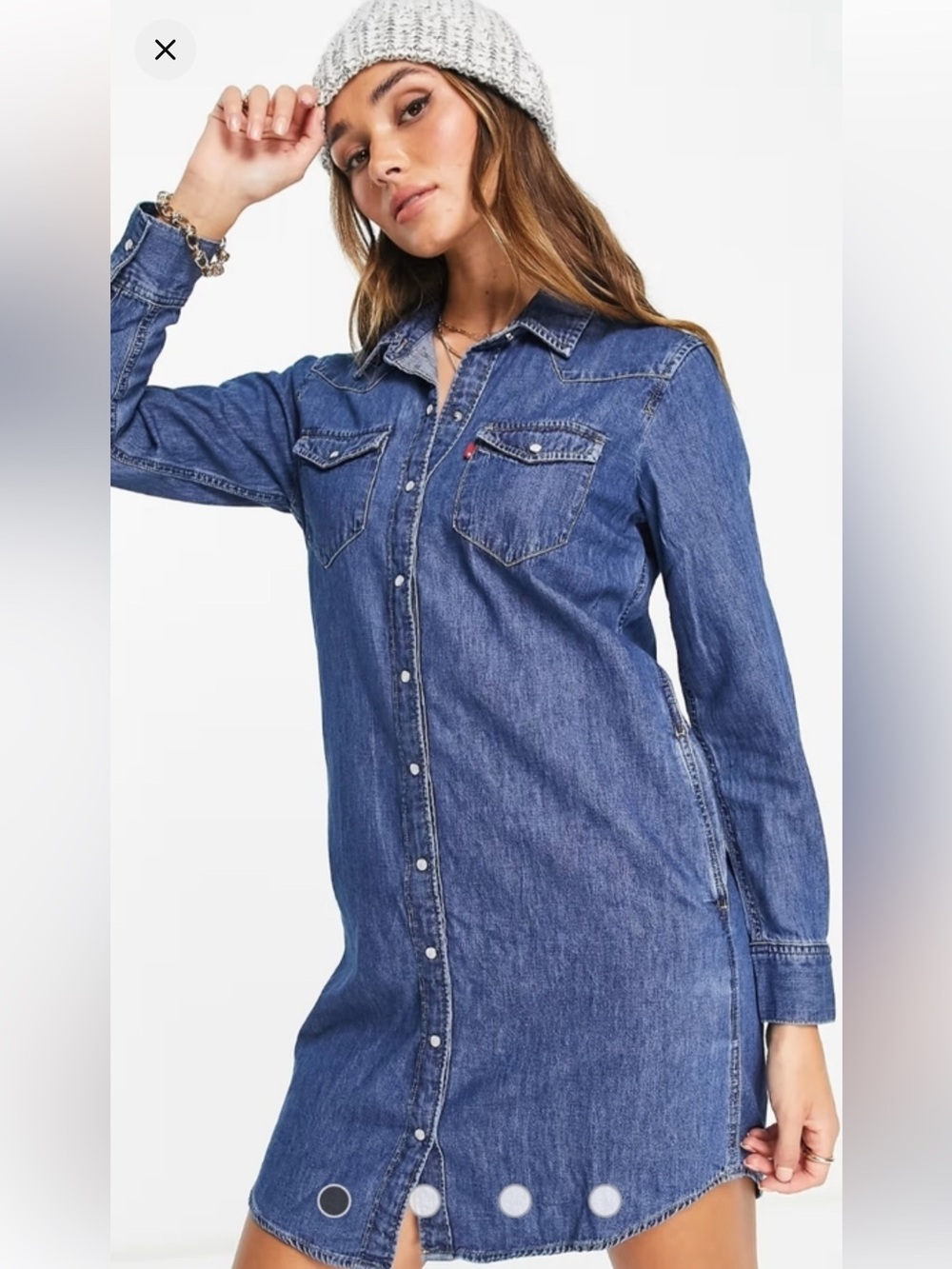 Levi's Blue Denim dress with Red Label. Vintage pearl snap. With pockets.